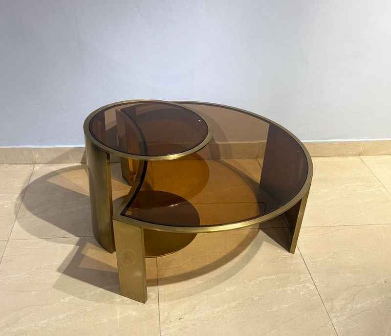 Table Basse Verre et Métal Doré