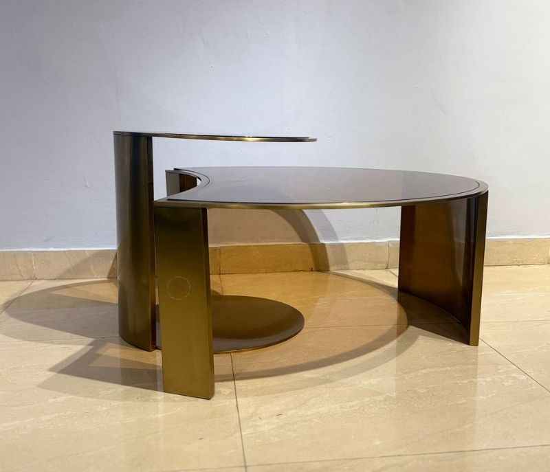 Table Basse Verre et Métal Doré