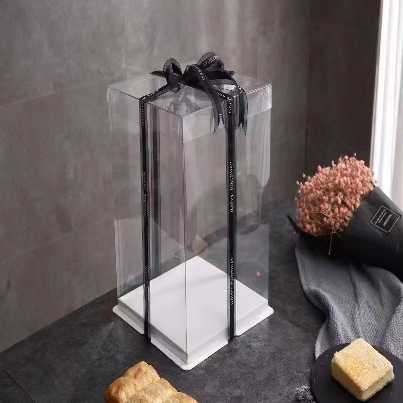 Boîte Cadeau Transparente Haute avec Ruban Noir Élégant