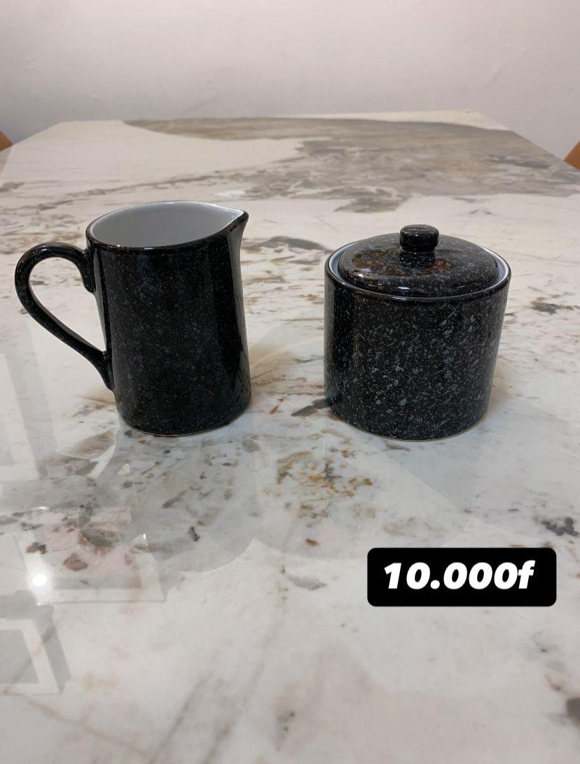 Ensemble Pot à Sucre et Pot à Lait - Effet Marbre Noir