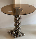 Table d'Appoint Design Boules Chromées - Plateau Fumé