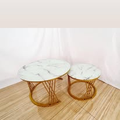 Set de 2 tables basses marbre et or