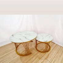 Set de 2 tables basses marbre et or