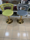 Tabouret de Bar Design Luxe - Velours et Pied Doré